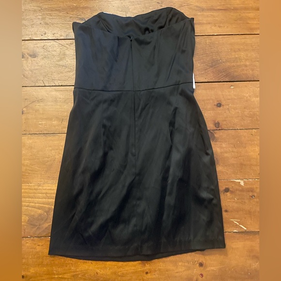 New Vintage 90s Jessica McClintock Gunne Sax Black Satin Tuxedo Strapless Dress - Picture 8 of 10